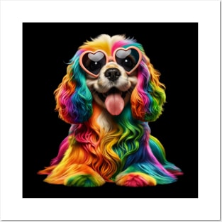 Rainbow Cute Dog Wearing Glasses Heart Puppy Love Dog Funny Posters and Art